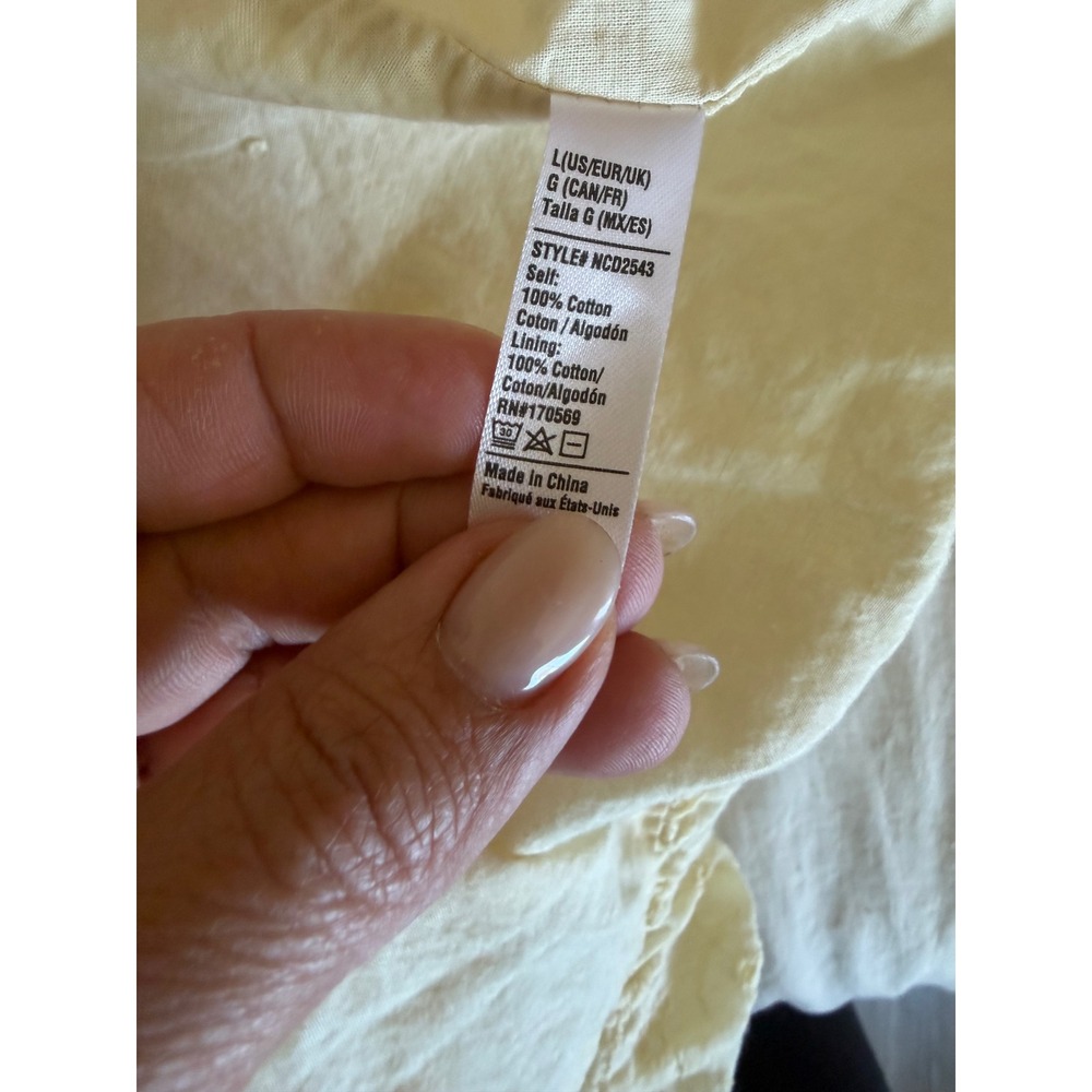 Nectar Butter Yellow Eyelet Lace Basque Waist Mini Dress Size L Bubble Hem Short - Picture 8 of 9
